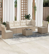 7-tlg. Garten-Sofagarnitur mit Kissen Beige Poly Rattan