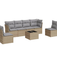 7-tlg. Garten-Sofagarnitur mit Kissen Beige Poly Rattan