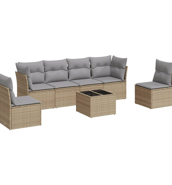 7-tlg. Garten-Sofagarnitur mit Kissen Beige Poly Rattan