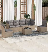 7-tlg. Garten-Sofagarnitur mit Kissen Beige Poly Rattan