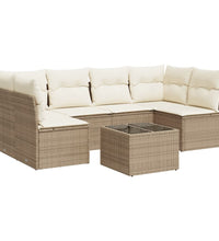 7-tlg. Garten-Sofagarnitur mit Kissen Beige Poly Rattan