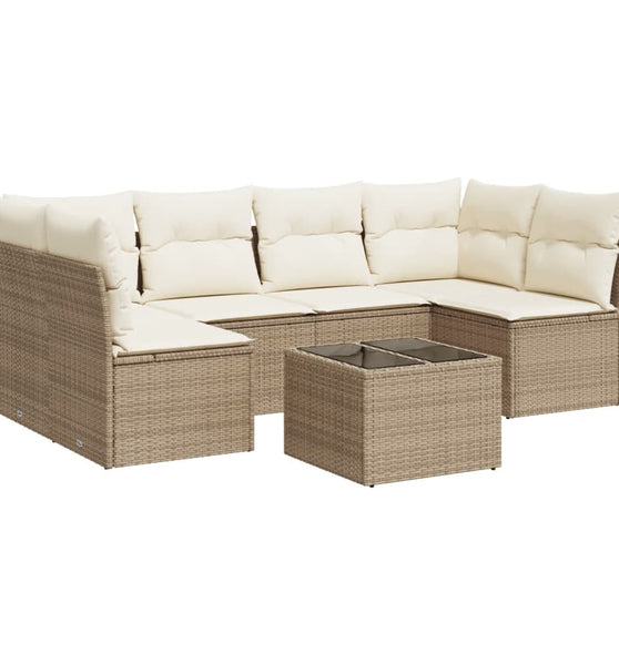 7-tlg. Garten-Sofagarnitur mit Kissen Beige Poly Rattan