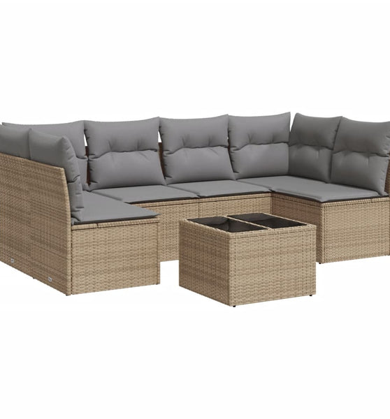 7-tlg. Garten-Sofagarnitur mit Kissen Beige Poly Rattan