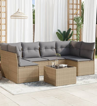 7-tlg. Garten-Sofagarnitur mit Kissen Beige Poly Rattan