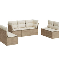 7-tlg. Garten-Sofagarnitur mit Kissen Beige Poly Rattan