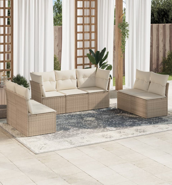 7-tlg. Garten-Sofagarnitur mit Kissen Beige Poly Rattan