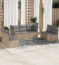 7-tlg. Garten-Sofagarnitur mit Kissen Beige Poly Rattan