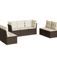 7-tlg. Garten-Sofagarnitur mit Kissen Braun Poly Rattan