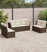 7-tlg. Garten-Sofagarnitur mit Kissen Braun Poly Rattan