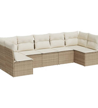 7-tlg. Garten-Sofagarnitur mit Kissen Beige Poly Rattan