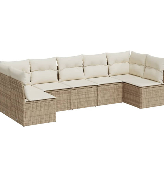 7-tlg. Garten-Sofagarnitur mit Kissen Beige Poly Rattan