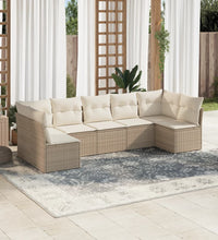 7-tlg. Garten-Sofagarnitur mit Kissen Beige Poly Rattan