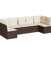 7-tlg. Garten-Sofagarnitur mit Kissen Braun Poly Rattan