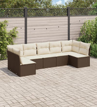 7-tlg. Garten-Sofagarnitur mit Kissen Braun Poly Rattan