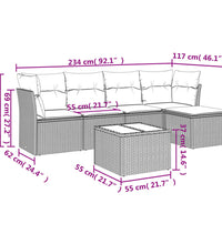 6-tlg. Garten-Sofagarnitur mit Kissen Braun Poly Rattan