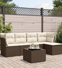 6-tlg. Garten-Sofagarnitur mit Kissen Braun Poly Rattan