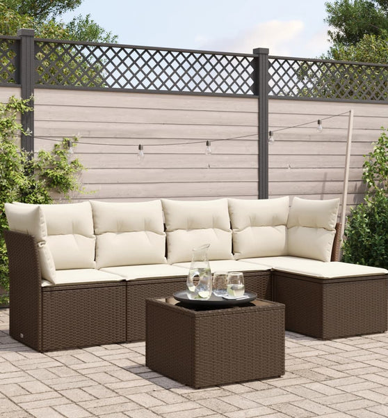 6-tlg. Garten-Sofagarnitur mit Kissen Braun Poly Rattan