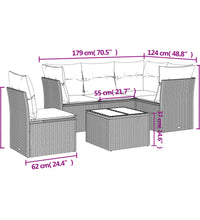 6-tlg. Garten-Sofagarnitur mit Kissen Braun Poly Rattan