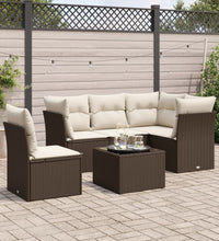 6-tlg. Garten-Sofagarnitur mit Kissen Braun Poly Rattan