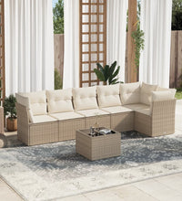 7-tlg. Garten-Sofagarnitur mit Kissen Beige Poly Rattan