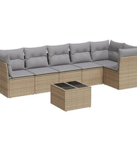 7-tlg. Garten-Sofagarnitur mit Kissen Beige Poly Rattan
