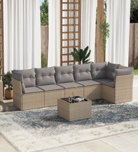 7-tlg. Garten-Sofagarnitur mit Kissen Beige Poly Rattan