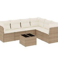 7-tlg. Garten-Sofagarnitur mit Kissen Beige Poly Rattan