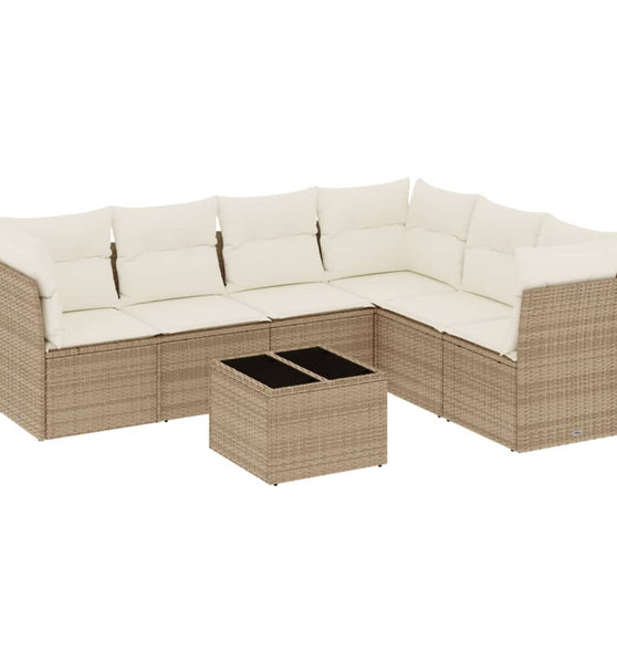 7-tlg. Garten-Sofagarnitur mit Kissen Beige Poly Rattan
