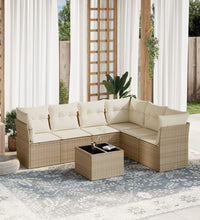 7-tlg. Garten-Sofagarnitur mit Kissen Beige Poly Rattan