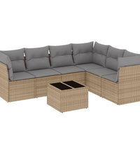 7-tlg. Garten-Sofagarnitur mit Kissen Beige Poly Rattan