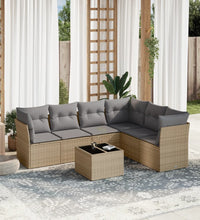 7-tlg. Garten-Sofagarnitur mit Kissen Beige Poly Rattan