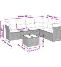 7-tlg. Garten-Sofagarnitur mit Kissen Braun Poly Rattan