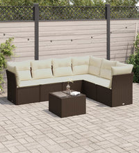 7-tlg. Garten-Sofagarnitur mit Kissen Braun Poly Rattan