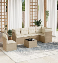7-tlg. Garten-Sofagarnitur mit Kissen Beige Poly Rattan