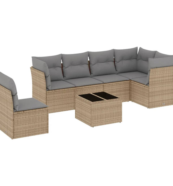 7-tlg. Garten-Sofagarnitur mit Kissen Beige Poly Rattan