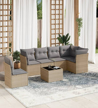 7-tlg. Garten-Sofagarnitur mit Kissen Beige Poly Rattan