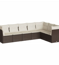 7-tlg. Garten-Sofagarnitur mit Kissen Braun Poly Rattan