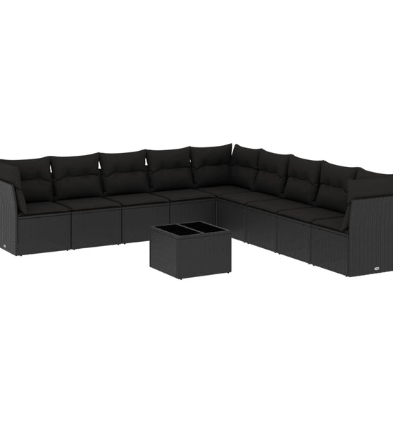 10-tlg. Garten-Sofagarnitur mit Kissen Schwarz Poly Rattan