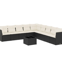10-tlg. Garten-Sofagarnitur mit Kissen Schwarz Poly Rattan