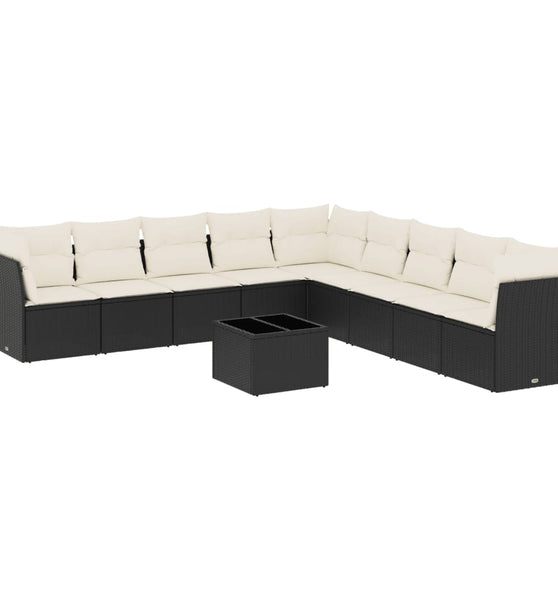 10-tlg. Garten-Sofagarnitur mit Kissen Schwarz Poly Rattan