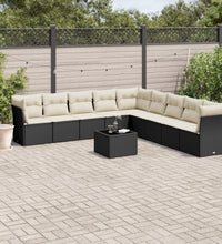 10-tlg. Garten-Sofagarnitur mit Kissen Schwarz Poly Rattan