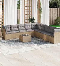 10-tlg. Garten-Sofagarnitur mit Kissen Beige Poly Rattan