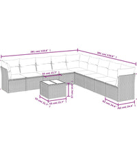 10-tlg. Garten-Sofagarnitur mit Kissen Grau Poly Rattan