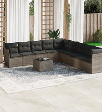 10-tlg. Garten-Sofagarnitur mit Kissen Grau Poly Rattan