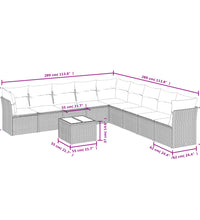 10-tlg. Garten-Sofagarnitur mit Kissen Hellgrau Poly Rattan
