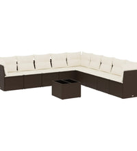 10-tlg. Garten-Sofagarnitur mit Kissen Braun Poly Rattan