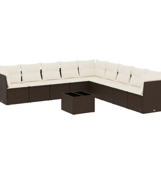 10-tlg. Garten-Sofagarnitur mit Kissen Braun Poly Rattan