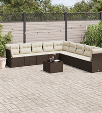 10-tlg. Garten-Sofagarnitur mit Kissen Braun Poly Rattan