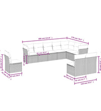 10-tlg. Garten-Sofagarnitur mit Kissen Schwarz Poly Rattan