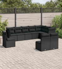 10-tlg. Garten-Sofagarnitur mit Kissen Schwarz Poly Rattan
